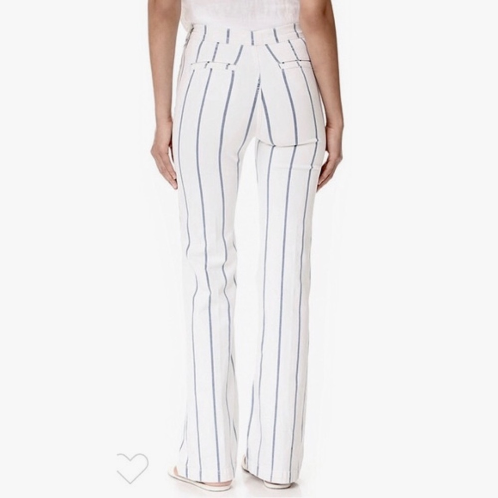 FRAME Denim Le High Waist Flare Side Zip Pants White & Blue Stripe ~ Large - Picture 8 of 16